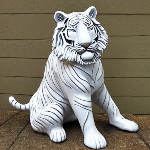 Image similar to gorgeous white tiger statue with gold filigree