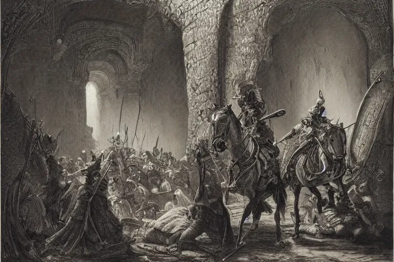 Image similar to highly detailed portrait of big open book, big open book, big open book, big open book, open book page, don quixote goes away, don quixote goes away, don quixote goes away, symmetrical, masterpiece, highly detailed painting by gustave dore