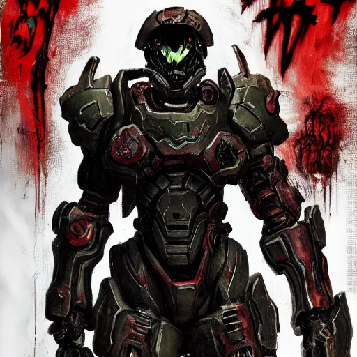 Image similar to doom slayer, painted by tsutomu nihei, painted by stanley lau