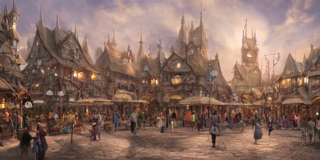 Image similar to beautiful matte painting of a fantasy town square