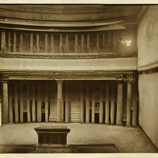 Image similar to a cheap film photograph of the Roman Senate the day Julius Caesar was stabbed