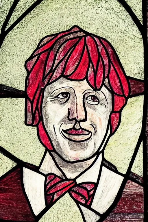 Prompt: a portrait of boris johnson at a party, stained glass art