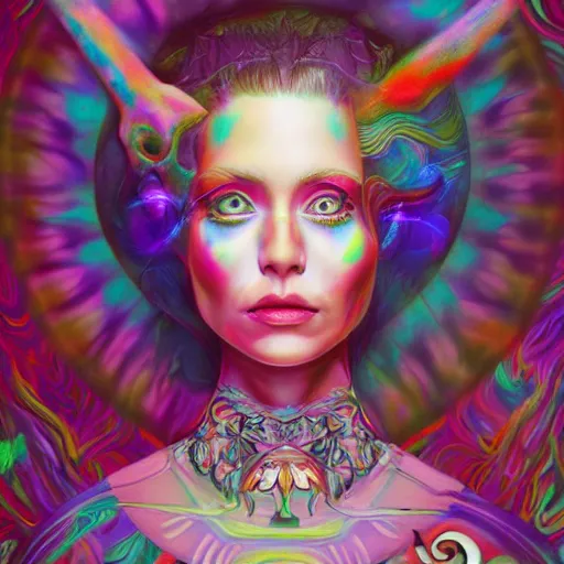 Image similar to An extremely psychedelic portrait of Alice , in wonderland , surreal, LSD, face, detailed, intricate, elegant, lithe, highly detailed, digital painting, artstation, concept art, smooth, sharp focus, illustration