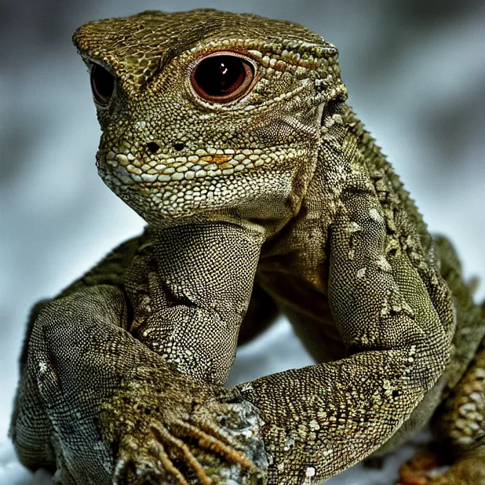 Prompt: a lizard woman in the snow, face of a lizard, by Annie Leibovitz and Steve McCurry, natural light, detailed face, CANON Eos C300, ƒ1.8, 35mm, 8K, medium-format print