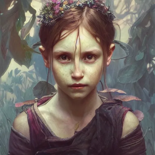 Prompt: portrait painting of green children of woolpit, ultra realistic, concept art, intricate details, eerie, highly detailed, photorealistic, octane render, 8 k, unreal engine. art by artgerm and greg rutkowski and alphonse mucha