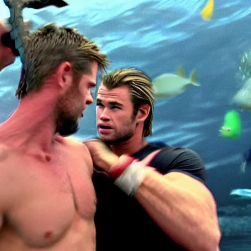 Image similar to chris hemsworth beating up liam hemsworth under the sea