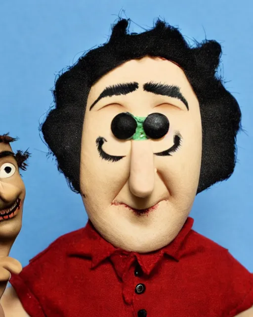 Image similar to John Belushi as a Stop Motion puppet in the style of Coraline and Laika Studios. Studio Lighting