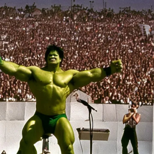 Image similar to hulk performing at woodstock