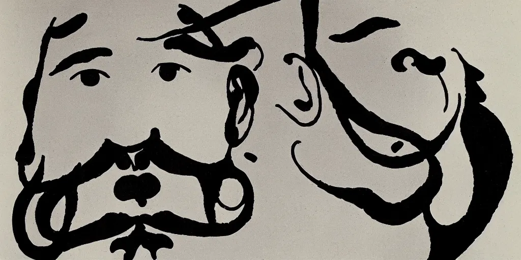 Prompt: black and white decal, old man with long mustache and beard, looking up, painted by salvador dali