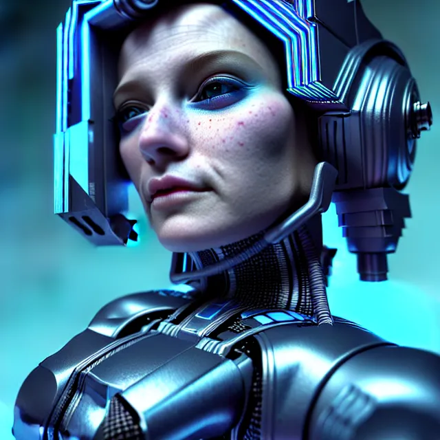 Image similar to hyperrealistic mixed media portrait of a female retrofuturistic cyber punk with a pixie cut, stunning 3d render inspired art by P. Craig Russell and Barry Windsor-Smith + perfect facial symmetry + dim volumetric lighting, 8k octane beautifully detailed render, post-processing, extremely hyperdetailed, intricate futuristic mechanic parts, epic composition, grim yet sparkling atmosphere, cinematic lighting + masterpiece, trending on artstation