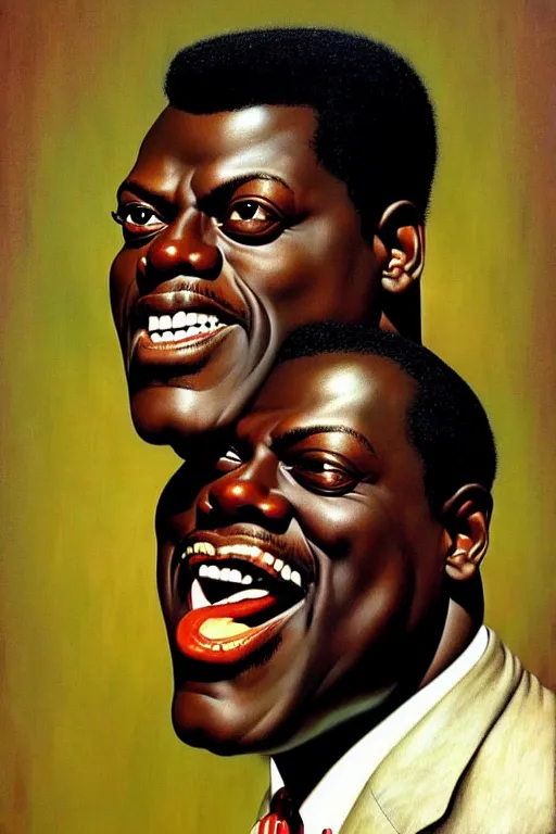 Image similar to bernie mac by gil elvgren and norman rockwell and rob gonsalves and hajime sorayama, hyperrealistic, high detail, ultra detailed, highly detailed face, ruffled fabric