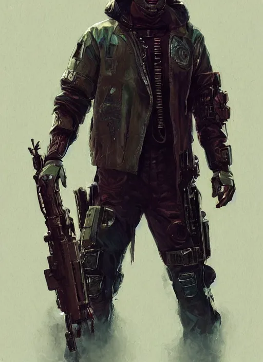 Image similar to frankenstein. cyberpunk cop in tactical gear. plastic raincoat. blade runner 2 0 4 9 concept painting. epic painting by james gurney, azamat khairov, and alphonso mucha. artstationhq. painting with vivid color. ( rb 6 s, cyberpunk 2 0 7 7 )