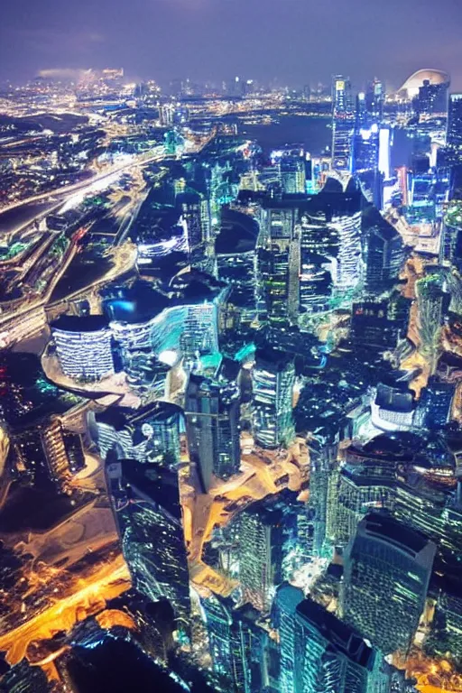 Image similar to futuristic singapour view at night from a plane