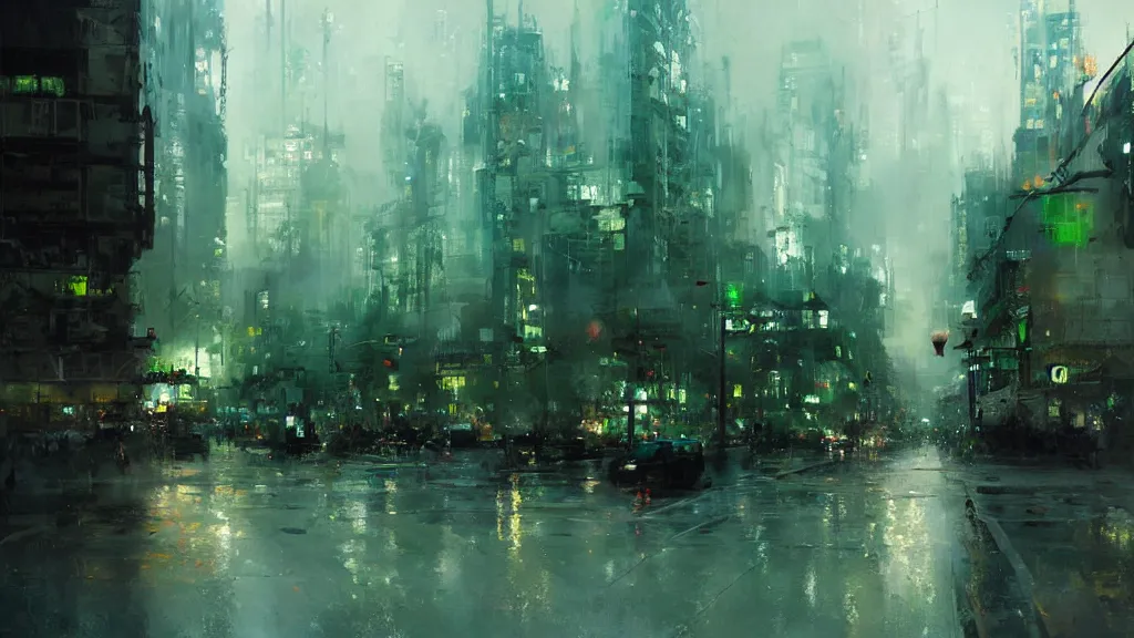 Prompt: beautiful green city, by jeremy mann, by greg rutkowski, by noah bradley, digital painting
