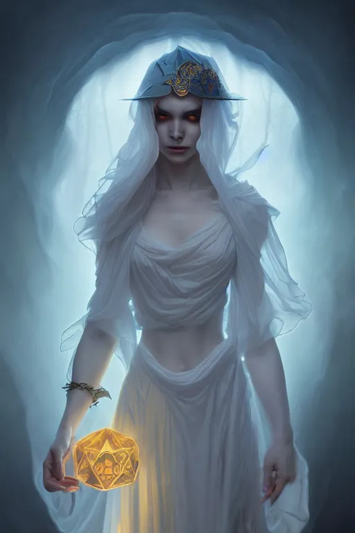 Image similar to photography alexey gurylev, ghostly ghost, mysterious, deep focus, d & d, fantasy, complex, elegant, highly detailed, digital painting, artstation, concept art, matte, clear focus, illustration, hearthstone, artgerm art, greg rutkovsky and alphonse mucha