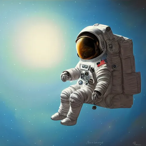 Image similar to a painting of an astronaut floating in a mebula, detailed, digital art, deviantart, artstation, highly detailed, realistic