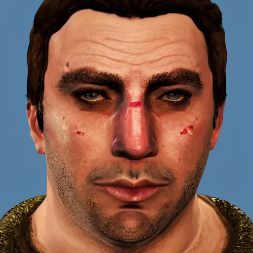 Prompt: close up portrait of drunken alexander the great in gta v