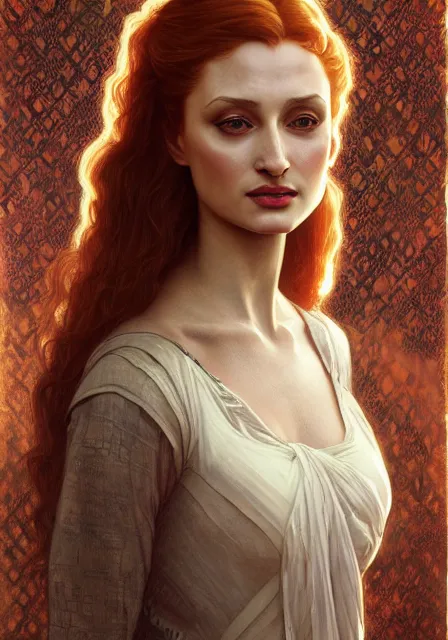 Prompt: sansa old mummy angeline jolie gessica chastain, intricate, elegant, highly detailed, digital painting, artstation, concept art, smooth, sharp focus, illustration, art by artgerm and greg rutkowski and alphonse mucha and william - adolphe bouguereau