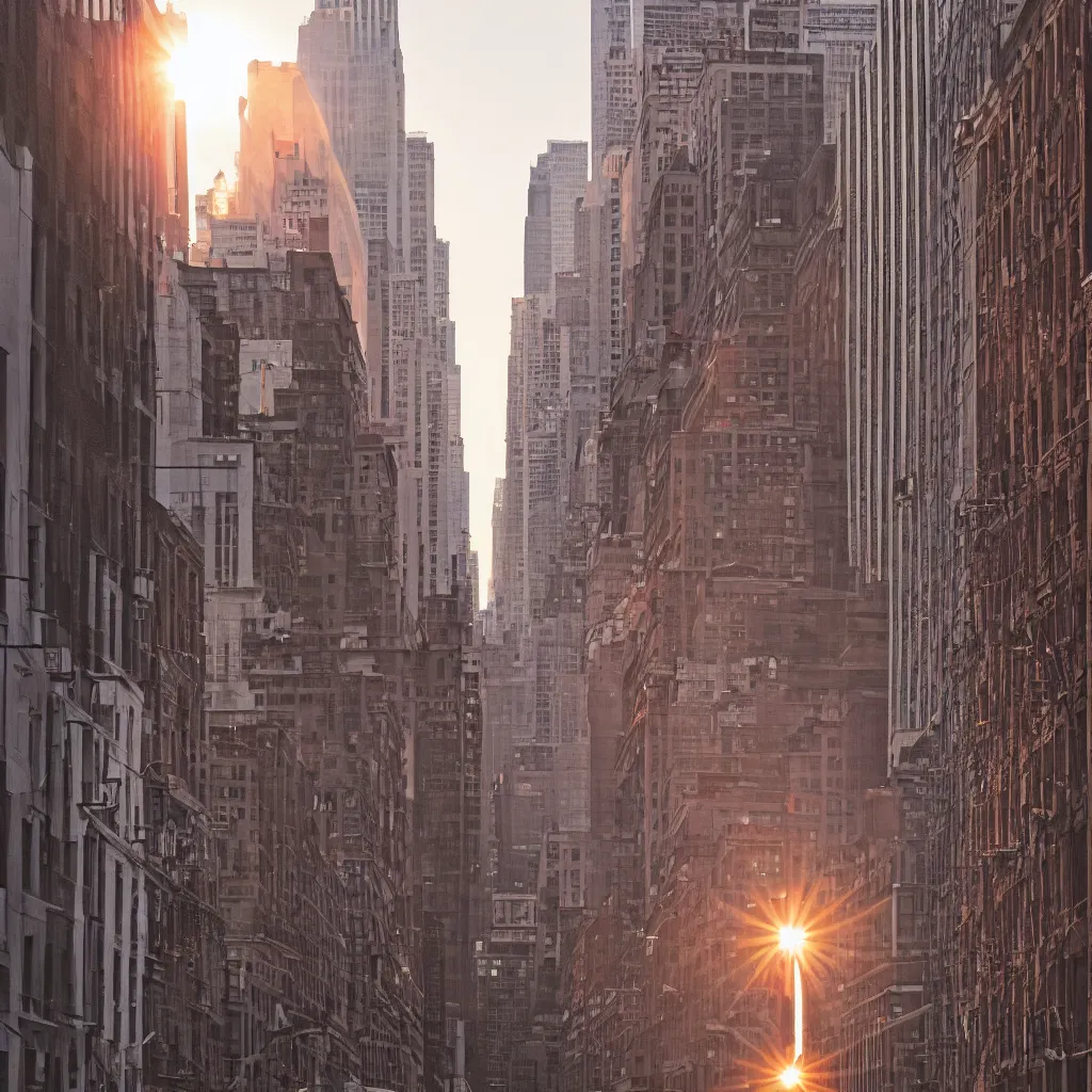 Prompt: sunrise on a manhattan street