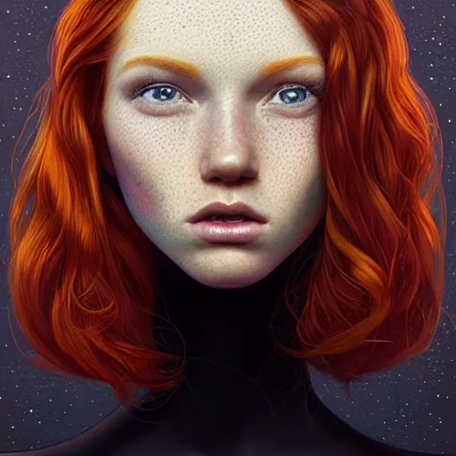 Image similar to Lofi pale redhead with freckles portrait, Pixar style, by Tristan Eaton Stanley Artgerm and Tom Bagshaw.