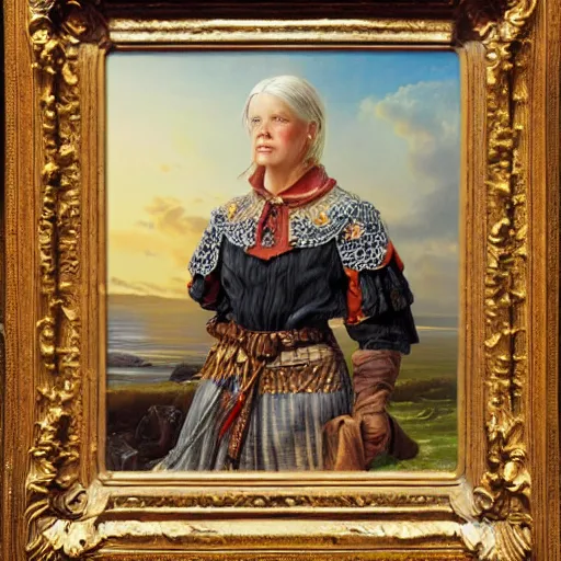 Image similar to portrait of a frisian woman ( 3 5 ) from magna frisia, fryslan, an oil painting by ross tran and thomas kincade