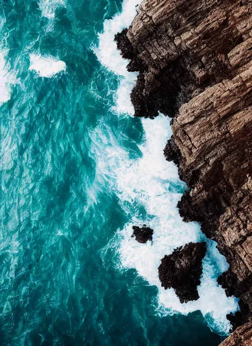 Image similar to a view of the ocean from a cliff, a tilt shift photo by liam wong, unsplash, naturalism, cinematic view, terragen, shot on 7 0 mm