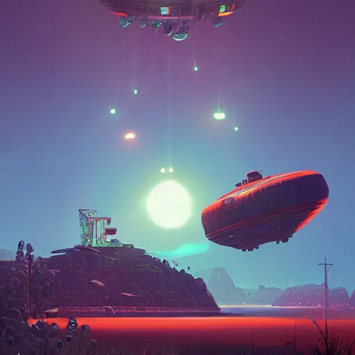 Prompt: A mining spaceship orbiting a small asteroid by Simon Stålenhag, digital art