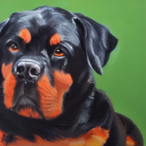 Image similar to sad sitting Rottweiler arms crossed pose, oil painting