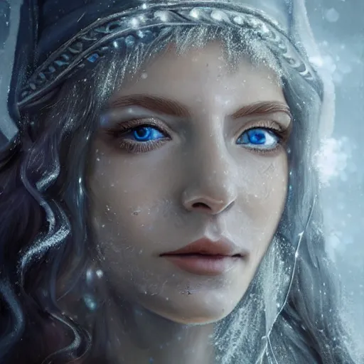 Prompt: hyper realistic portrait of an elf wizard using ray of frost, focus on face, fantasy, medieval, intricate details, religious, cinematic, trending on artstation, in the style of D&D
