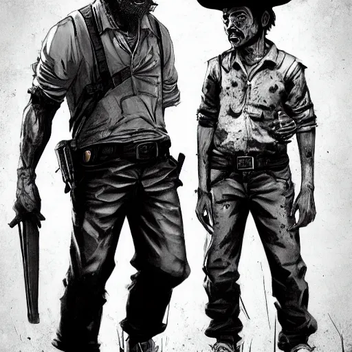 Image similar to don ramon and the chavo del 8 walking dead game telltale, gigachad black and white trending on artstation, painted by greg rutkowski