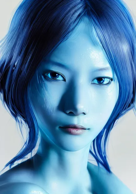 Image similar to portrait of a beautiful blue slime woman by aramaki shinji and amano yoshitaka 8 k hd