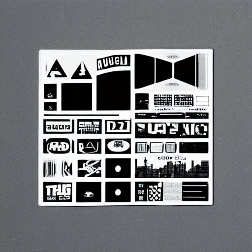 Prompt: black on white stickers graphic design in style of david rudnick, eric hu, guccimaze, acid, y 2 k, 4 k sharpening,