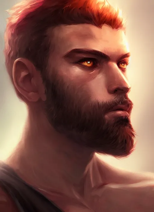 Prompt: « a portrait of a muscular cyberpunk male warrior, short beard, a digital painting by charlie bowater, featured on cgsociety, fantasy art, behance hd, wiccan, artstation hd »