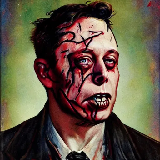 Image similar to zombie elon musk by norman rockwell