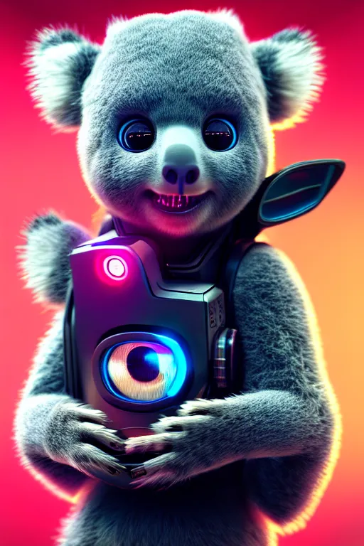 Image similar to high quality 3 d render very cute cyborg koala! cyberpunk highly detailed, unreal engine cinematic smooth, in the style of blade runner & detective pikachu, hannah yata charlie immer, moody light, low angle, uhd 8 k, sharp focus