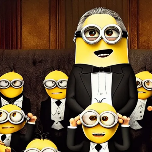 Prompt: the godfather, still from movie the Minions