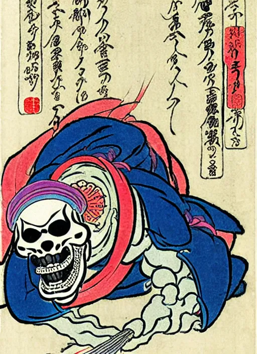 Image similar to skeletor as a yokai illustrated by kawanabe kyosai and toriyama sekien