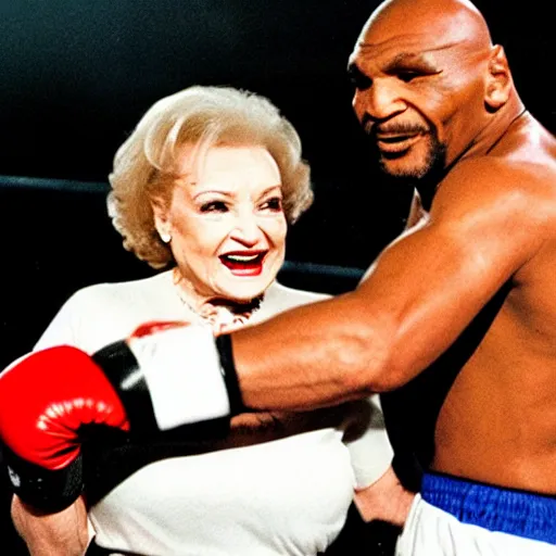 Prompt: betty white boxing against mike tyson