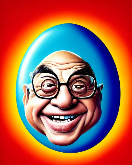 Image similar to painting portrait of danny devito as an egg, cartoon, warm lighting, danny devito has an egg body, movie poster, illustration by bartek fedyczak, erak note, tooth wu, neil richards, kan liu, siwoo kim, jisu choe, trending on art station