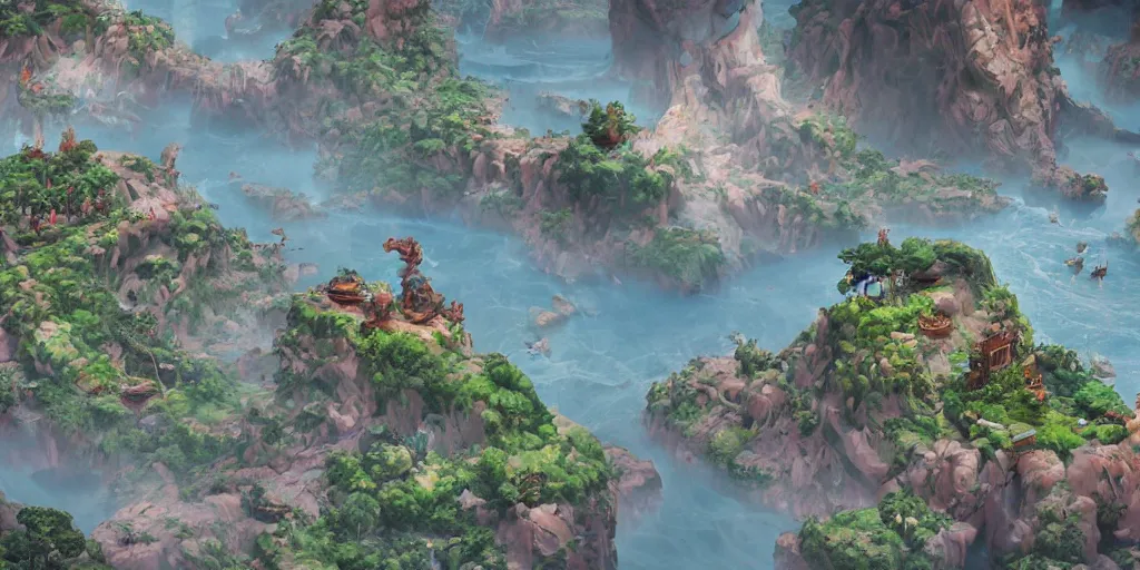 Image similar to 3d rendered landscape with a lot of details by james jean in no journey game style , redshift, octane