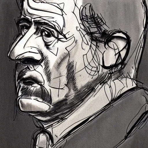 Image similar to a realistic yet scraggly portrait sketch of the side profile of a stern and sophisticated bill dauterive, trending on artstation, intricate details, in the style of frank auerbach, in the style of sergio aragones, in the style of martin ansin, in the style of david aja, in the style of mattias adolfsson