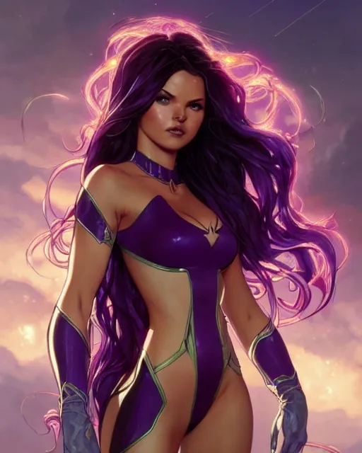 Image similar to ultra realistic illustration, danielle campbell as starfire anime, intricate, elegant, highly detailed, digital painting, artstation, concept art, smooth, sharp focus, illustration, art by artgerm and greg rutkowski and alphonse mucha and wlop