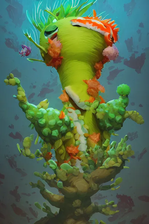 Image similar to 3 d render creature animal sushi cristal very big eye roots cactus elemental flush of force nature micro world fluo fishscale, comics gta 5 cover, official fanart behance hd artstation by jesper ejsing, by rhads, makoto shinkai and lois van baarle, ilya kuvshinov, ossdraws