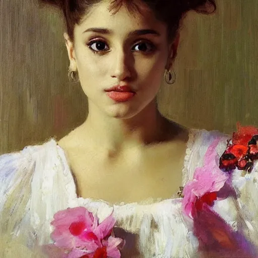 Image similar to Beautiful portrait of ariana grande by Ilya Repin and Dave McKee