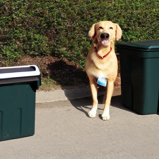 Prompt: ~~garbage bin~~ and dog