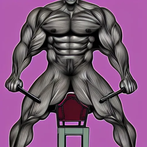 Image similar to big muscle man with a guitar as a body, digital art, intricate