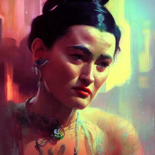 Prompt: yma sumac, hyperrealistic portrait, bladerunner street, art of elysium by jeremy mann and alphonse mucha, fantasy art, photo realistic, dynamic lighting, artstation, poster, volumetric lighting, very detailed face, 4 k, award winning