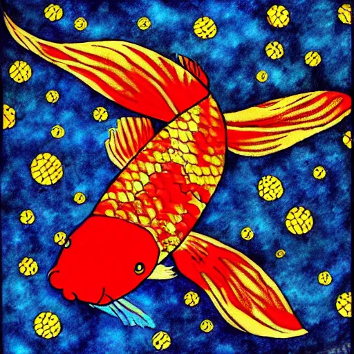 Prompt: koi fish in the style of Starry Night