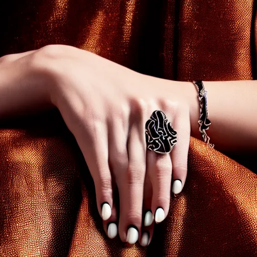 Image similar to Photo of a hand Jewellery model, bold, self confidence, cinematic, focus