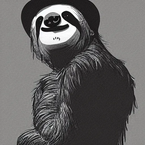 Image similar to sloth stoned af, noir animation, drawing, contrast shadows